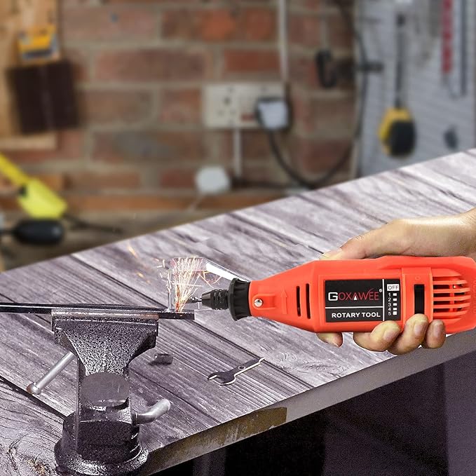 GOXAWEE Rotary Tool Kit with Keyless Drill Chuck and Flex Shaft, Variable Speed Electric Multiuse Tool & 140 Accessories for Cutting, Drilling, Engraving, Grinding, Sanding, Polishing, Crafts,and DIY