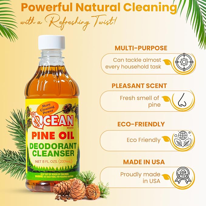 Ocean Pine Oil Cleaner Concentrate, 65% Pine Oil Deodorizer, All-Purpose Household Cleaner for Floors, Kitchen, Bathroom, Laundry, Grease & Odor Removal (1, 8 fl oz)