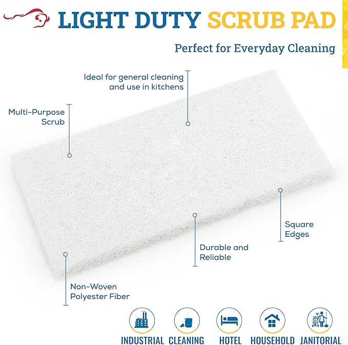 KLEEN HANDLER Light White Cleaning Pad | Multipurpose Household Scrub, Non-Scratch for Delicate Surfaces (Pack of 5)