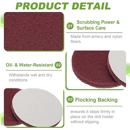 Power Scrub Pads, Scrubbing Pads 320 Grits Scouring Discs - Fitting for (Home Kitchen Cleaning - Drill Attachment - Scrubber Replacement) 8 Pcs & 4 Inch & Red