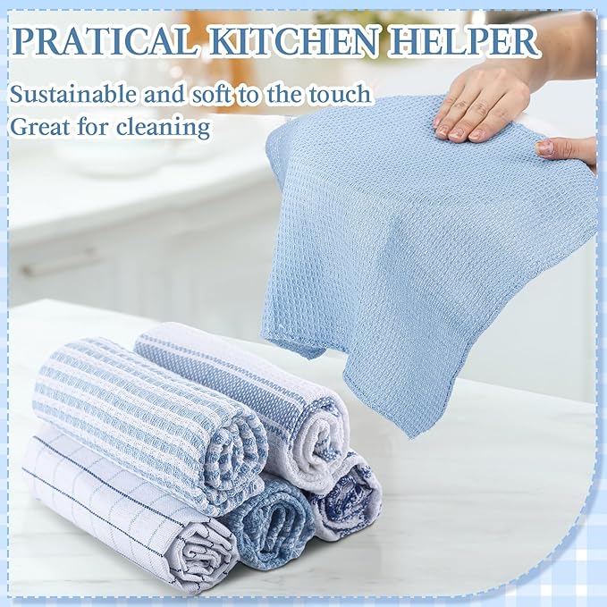 Patelai 12 Pcs Kitchen Dish Cloths for Washing Dishes Absorbent Dish Rags Cleaning Reusable Towels for Scrubbing Wipe Glass Summer Home Household Supplies(Blue,13.8'' X 13.8'')