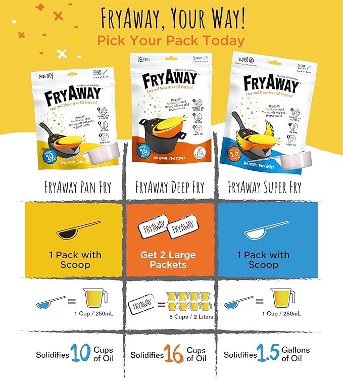 FryAway® Super Fry Cooking Oil Solidifier Powder, Resealable Pouch with Scoop, Solidifies Up to 24 Cups, Plant-Based Grease Solidifier, Oil Hardener, Kitchen Grease Cleanup, Shark Tank, Made in the US