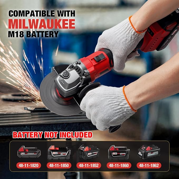 Angle Grinder Cordless for Milwaukee M18 18V Battery, Brushless, Cordless Grinder 4 1/2", Variable Speed, Electric Power M18 Angle Grinder Tool for Grinding Cutting Polishing (Battery Not Included)