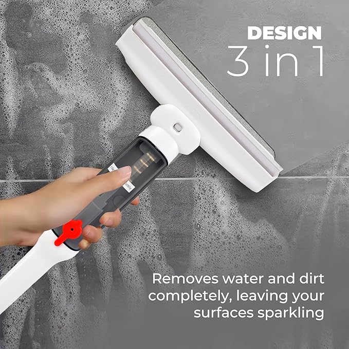 Window Cleaner with Front and Rear Cleaners + Expandable Sprayer - Window Vacuum Squeegee - Complete Kit for Glass, Windows and Mirrors, Quick Drying- Window Cleaner Tool - Car Window Cleaner Spray