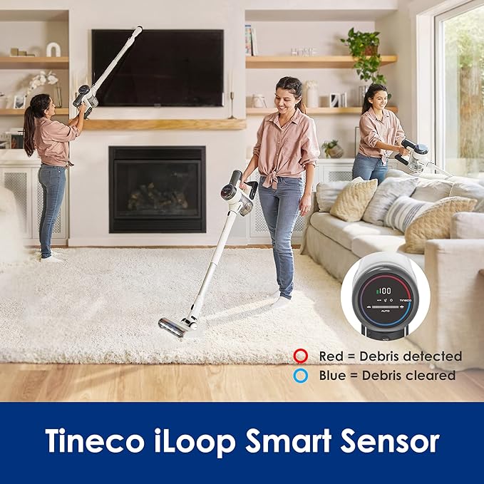 Tineco Pure ONE S15 Essentials Cordless Vacuum Cleaner, Stick Vacuum Rechargeable with Anti-Tangle Brush, LED Headlights for Hard Floor, Pet Hair & Home Cleaning