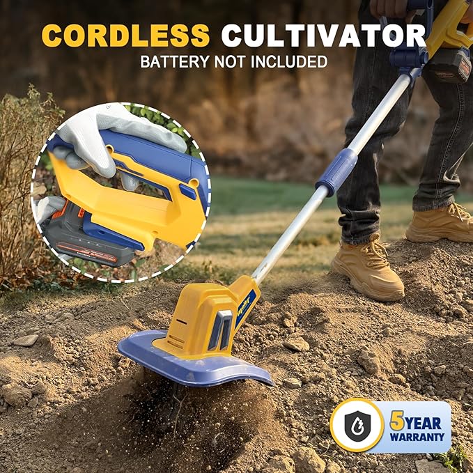 Cordless Tiller Cultivator Compatible with Dewalt 20V Battery(Tool Only), Electric Garden Tiller w/270 RPM, 48 Steel Tines, 8.7" Tilling Width, 6.3" Depth, Portable Rotary Tiller
