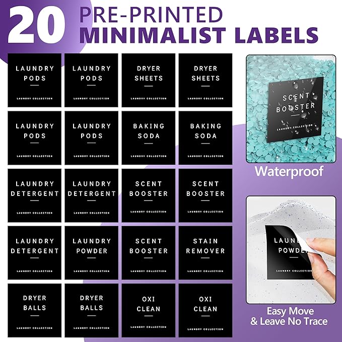 4 Pack Laundry Pods Container, Clear Laundry Room Organization Containers,Large Laundry Detergent Powder Storage Containers Black Wooden Lids & Labels, Acrylic Laundry Pods Holder for Scent Booster