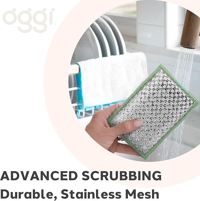 OGGI Bambou Odor-Free Scrubbing Sponges - Natural Scrub Sponges for Dishes, 91% Bamboo-Derived Rayon Cellulose Fiber, Reusable, Absorbent, Durable Scrubbers, Non-Scratch, Washable - 3 pcs, 7x4