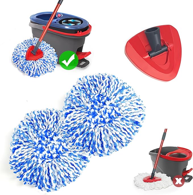 NEWE Mop Heads Replacements 2 Pack with Triangle Base for O-Cedar RinseClean 2 Tank System, Microfiber Spin Mops Replace Refills for Deep Cleaning All Floors