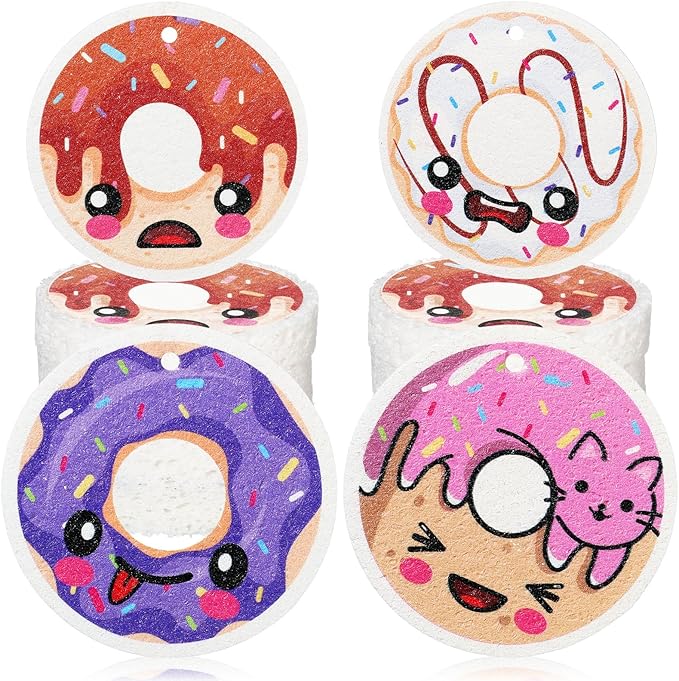 8 Pack Cute Kitchen Sponges Dish Set Compressed Non-Scratch Reusable Kitchen Cleaning Household Sponges for Dishes, Pans, Kitchen, Fruit, Plate, Bathroom(Donut)