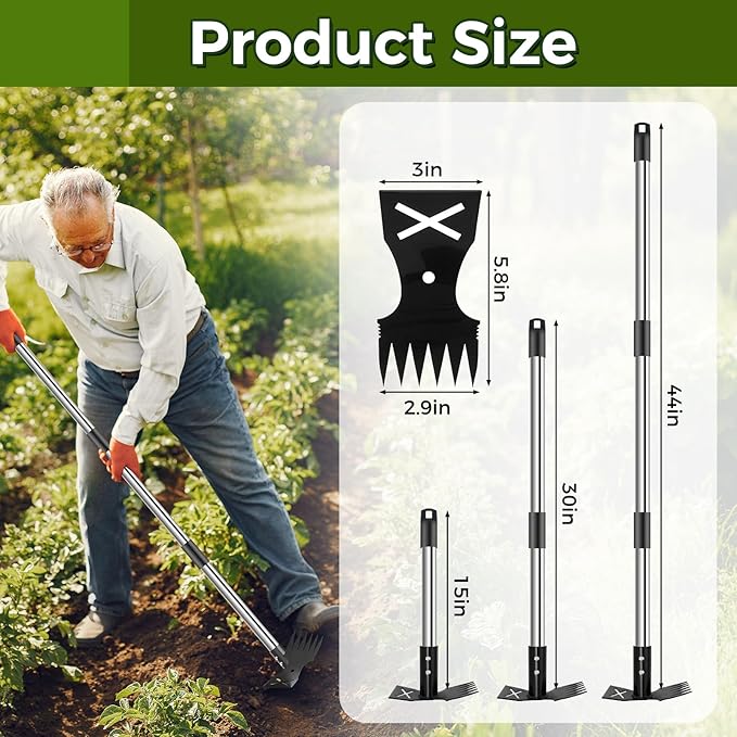 Weed Puller Tool with Long Handle - 44" Heavy Duty Manual Weeder & Garden Hoe, 2 in 1 Uprooting Tool for Yard, Lawn, Flower Bed, and Patio, Durable Weed Remover for Gardening (44")