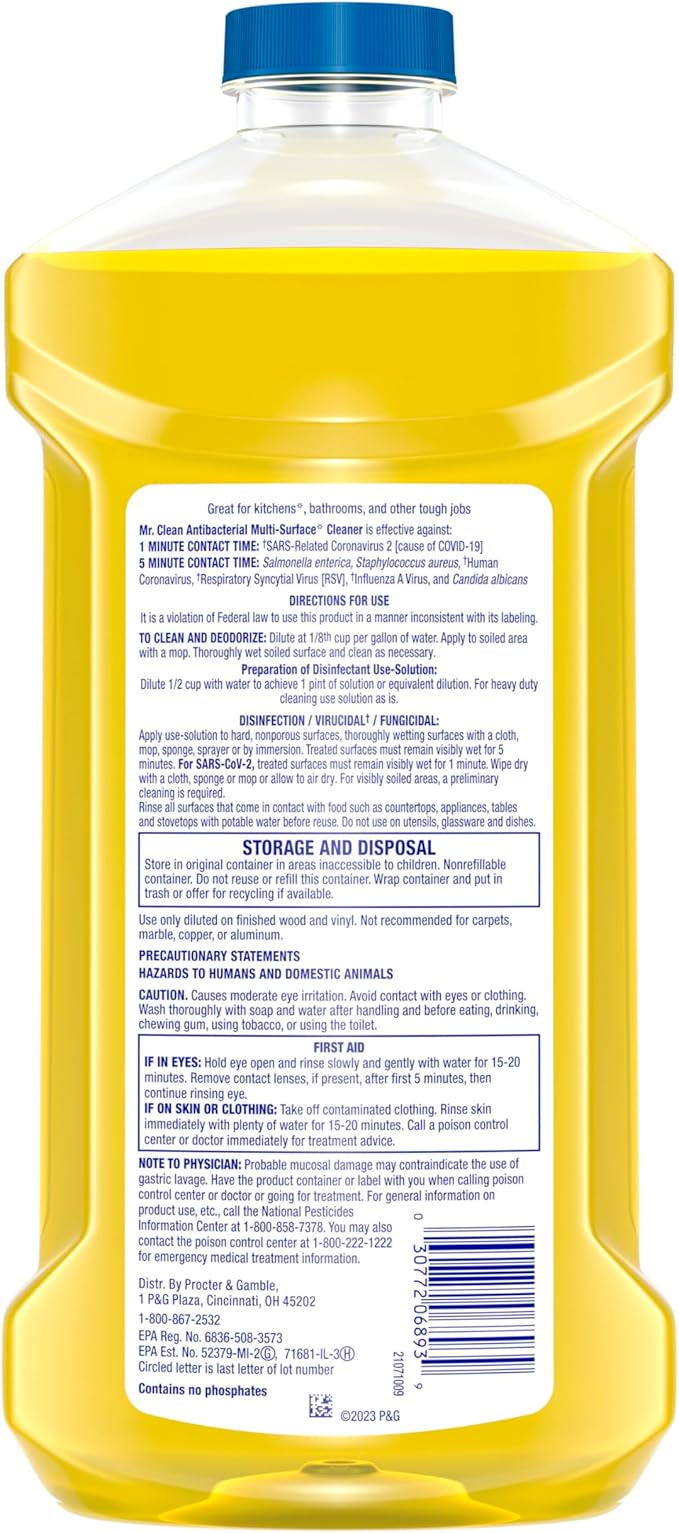 Mr. Clean All Purpose Cleaner, Floor Cleaner for Mopping, Cleaning Liquid, Lemon, 41oz