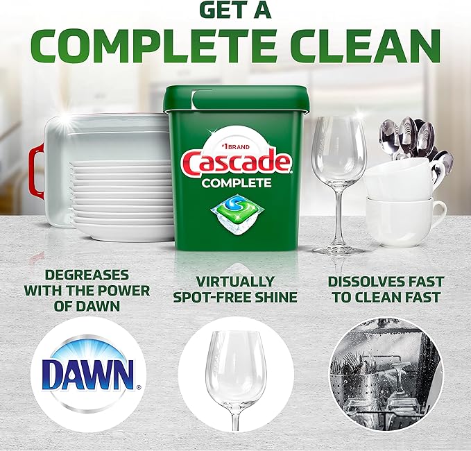 Cascade Complete Dishwasher Pods, Dishwasher Detergent, Dish Detergent Tab Tablets, Fresh, 100 Count