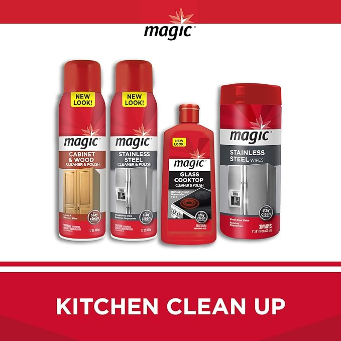 Magic Stainless Steel Cleaner Aerosol - 17 Ounce - Removes Fingerprints Residue Water Marks and Grease From Appliances - Refrigerator Dishwasher Oven Grill etc
