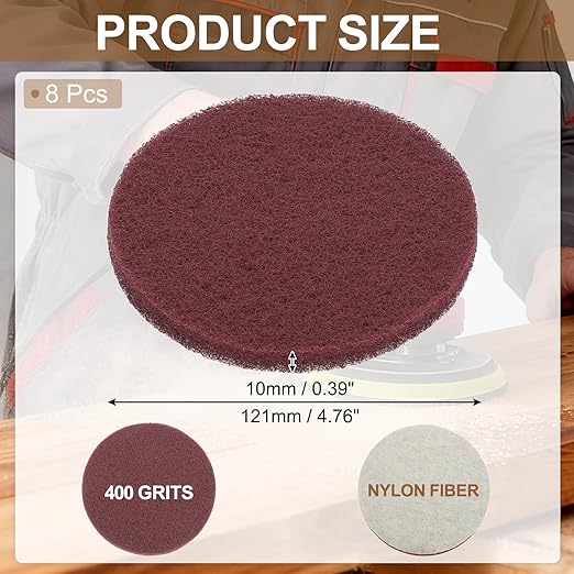 uxcell 8Pcs Scrubber Scouring Pad, 5 Inch 400 Grits Drill Power Brush Hoop and Loop Scrub Pads Discs Polishing Pad for Household Furniture Automotive Cleaning, Red