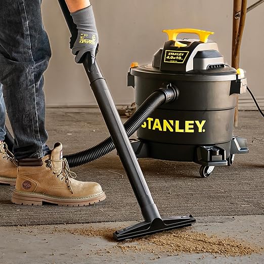 STANLEY Wet/Dry Vacuum SL18191P, 10 Gallon 4 Horsepower 16 FT Clean Range Shop, Ideal for Home/Garage/Laundry Rooms with Attachments, Strong Suction Large Capacity Multiple Accessories