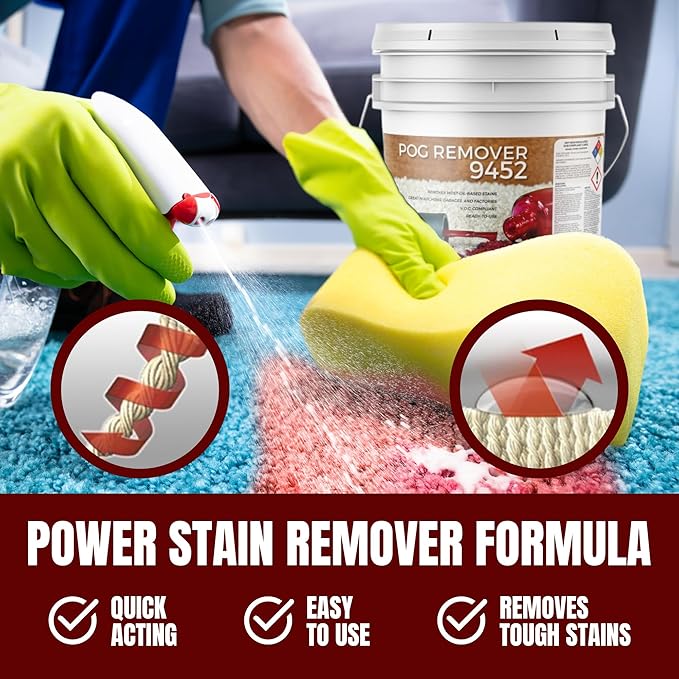 POG Remover 9452 - Carpet Stain Remover and Degreaser - Use For Heavy-Duty Spot Cleaning - Professional Grade Cleaner - 5 Gallon Pail