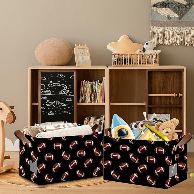 American Football Collapsible Storage Box,Organizer Bin with Handles for Room Decoration,Bins Book Basket Box 17x11.5x10Inch