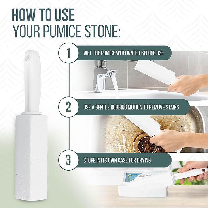 Powerstone Pumice Stone Toilet Bowl Cleaner with Handle (3-Pack) - A Reliable and Harmless Solution for Cleaning Limescale Deposits & Hard Water Stains on Toilets, Grills, Tiles, Grout & Pools