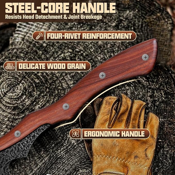 Purple Dragon Camping Hatchet Axe with Sheath - 14" Hand Forged Survival Hatchet for Wood Chopping, Splitting & Carving, Bushcraft Axe for Outdoor & Garden Work with Full Tang Wood Handle, Men's Gift