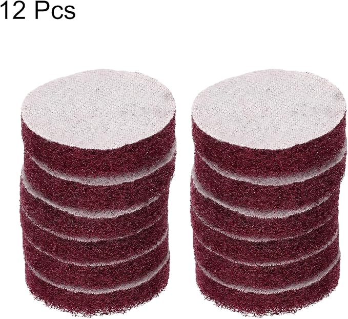 HARFINGTON 12pcs Scrubber Scouring Pads 400 Grits 2 Inch Drill Power Brush Hoop and Loop Surface Conditioning Disc Drill Scuffing Disc Scrub Pads for Home Kitchen Cleaning, Red