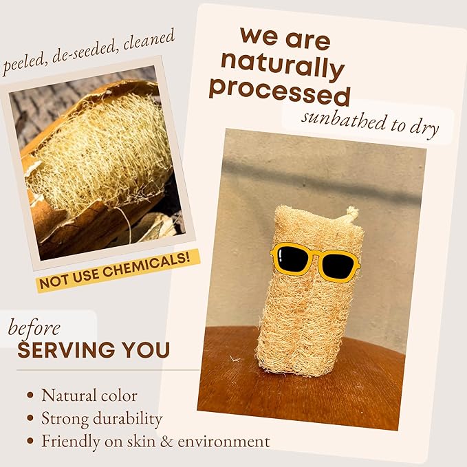 Natural Loofah Sponge (Pack 4) - Exfoliating Body for Bath or Dish Scrubber for Kitchen - 100% Biodegradable Compostable Zero Waste Dishwashing Scouring Pad