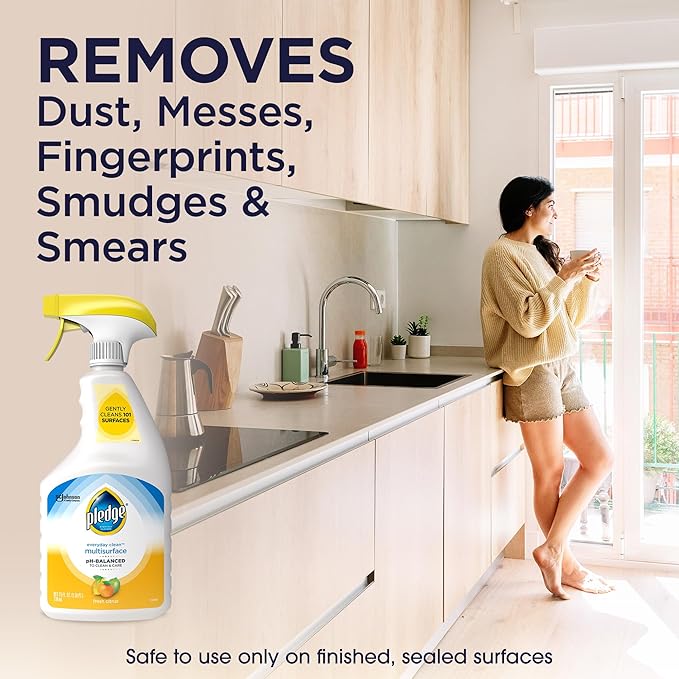 Pledge pH-Balanced Multisurface Cleaner Spray for Everyday Care,Fresh Citrus Scent,25oz,(Pack of 6)