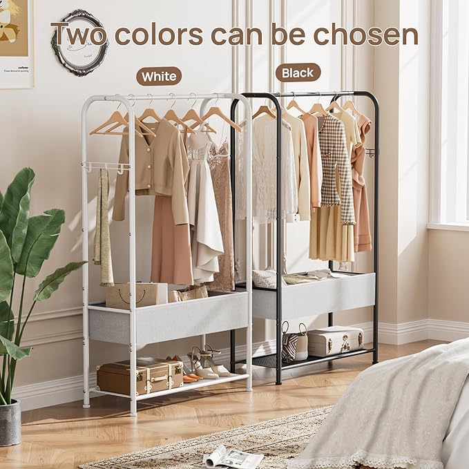 Golpart Freestanding Metal Garment Rack - Heavy Duty Coat & Clothes Hanger for Hanging/Drying, Portable Closet Storage for Laundry Room/Bedroom, Black