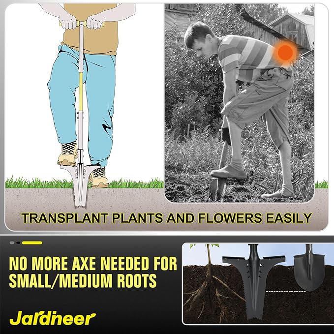 Jardineer Garden Shovels for Digging with Long Handle, Root Shovel for Cutting Roots with Comfortable Grip