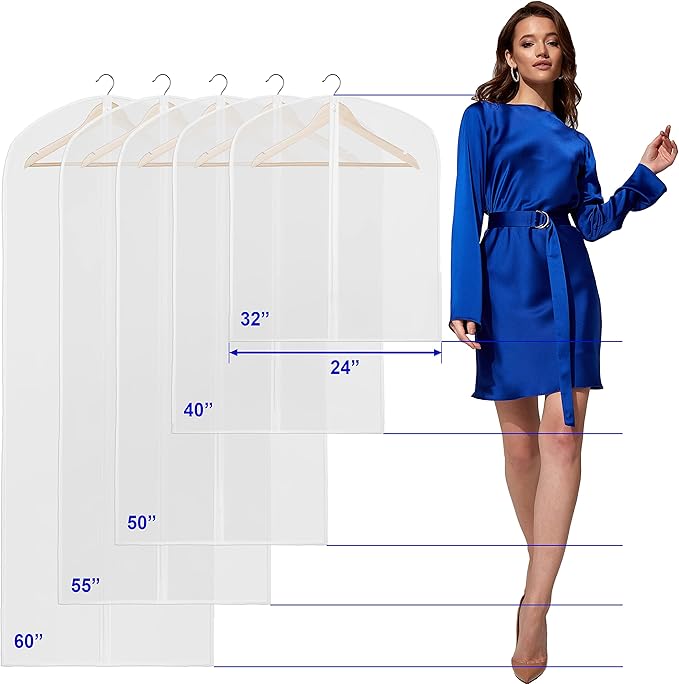 Simple Houseware 32-Inch Clear Garment Bags with Zipper for Suits, Dresses, Costumes, Uniforms - 10 Pack