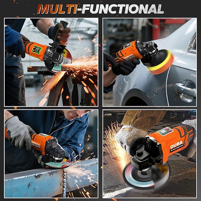 Cordless Angle Grinder Power Tools, Compatible with Dewalt 20V Max Battery Grinder Tool, Brushless Motor with LED, 3 Variable Speed, 4-1/2" Cutting Whee, Flap Disc Grinding (No Battery), Orange