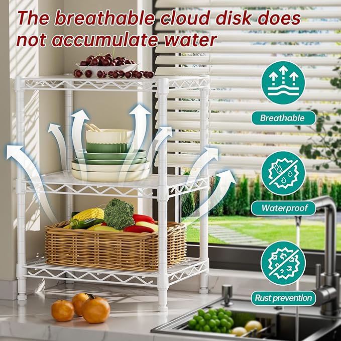 Golpart 3 Tier Adjustable Storage Shelves Heavy Duty Metal Utility Shelf Wire Shelving Unit Organizer Rack for Home Kitchen Office Bathroom Pantry Room 12" D x 18" W x 30" H