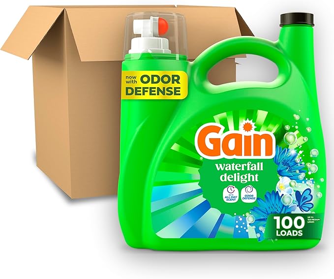 Gain Ultra Oxi Liquid Laundry Detergent, 107 loads, 154 fl oz, Waterfall Delight Scent, 2-in-1, HE Compatible