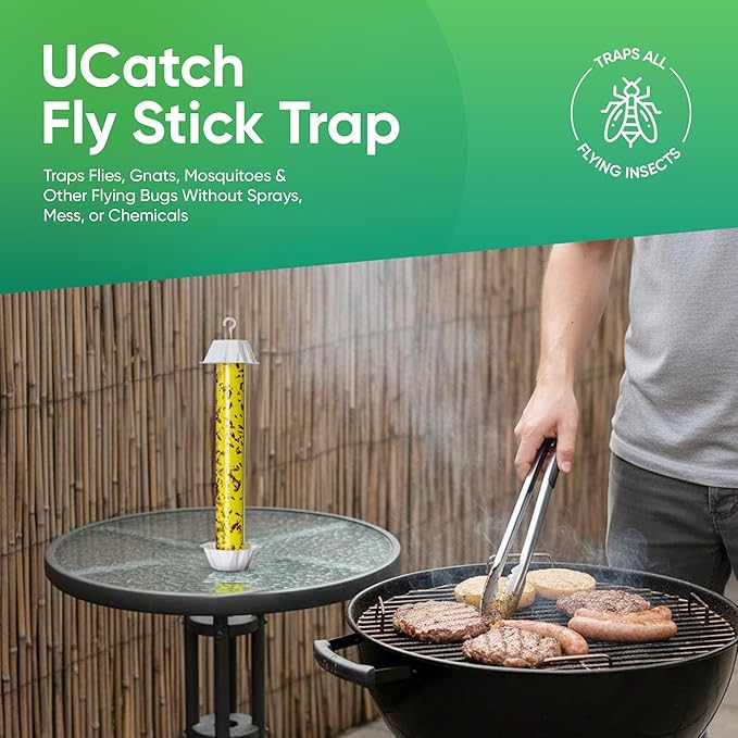 Sticky Fly Trap Indoor & Outdoor Pack of 8 | Hanging Fly Stick for Gnats, Flies, Wasps, Mosquitoes & Other Flying Bugs | Sticky Bug Traps | Home Pest Control | Flying Insect Trap Rolls | Ucatch
