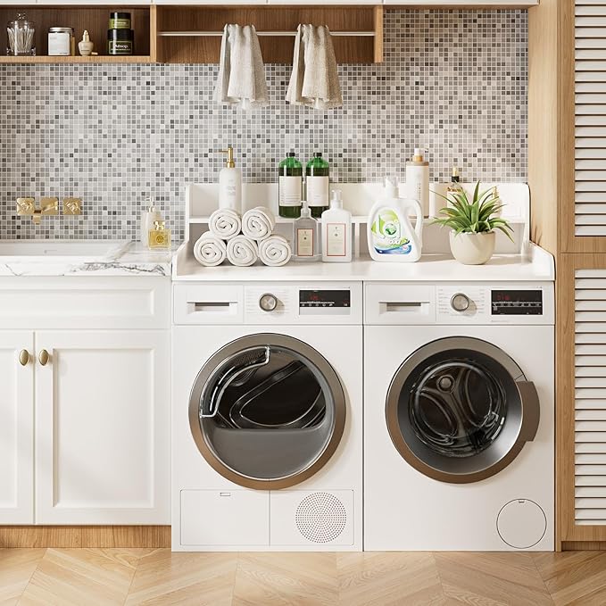 2-Tier Washer Dryer Countertop, Laundry Room Organization and Storage, 27.6" x 54" Wood Laundry Countertop for Washer and Dryer, White