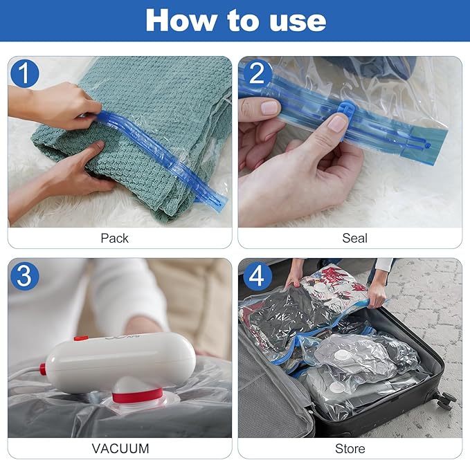 VMstr 15 Pack Travel Vacuum Storage Bags with USB Pump, Vacuum Packing Seal for Luggage and Suitcase, Space Saver for Clothes and Clothing Travel
