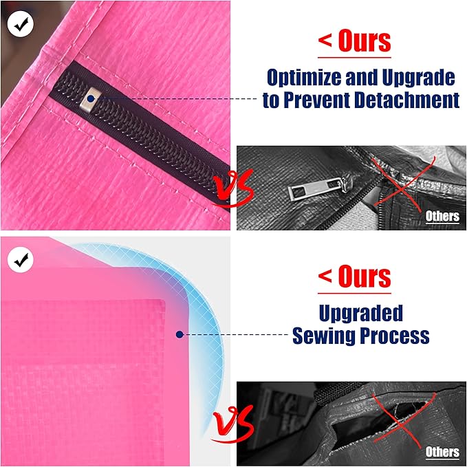 Cosy Family 12 Pack Heavy Duty Extra Large Moving Bags with Backpack Straps - Strong Handles & Zippers, Storage Totes For Space Saving, Fold Flat, Alternative to Moving Box, Pink