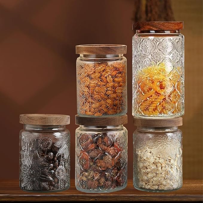 2-Pack 34 OZ Vintage Glass Jar with Lid, Airtight Food Storage Canisters with Bamboo for Kitchen Counter Pantry, Ideal for Coffee, Candy, Tea, Oats, Sugar, Cookies Decorative Jars