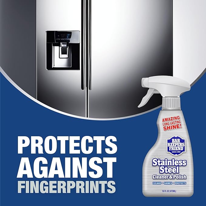 Bar Keepers Friend Stainless Steel Cleaner and Polish Spray (16 oz) Plus 1 Microfiber Cleaning Cloth, 2pc Cleaning Kit to Remove Oily Fingerprints, Grime and Food Debris without Dulling Surfaces