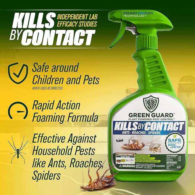 Green Guard Pest Control Spray - Indoor & Outdoor Killer of Ants, Roaches, Spiders & Other Crawling Insects, Safe Around Children & Pets, Plant-Based, Pleasant Scent (Cinnamon Might, 32oz)