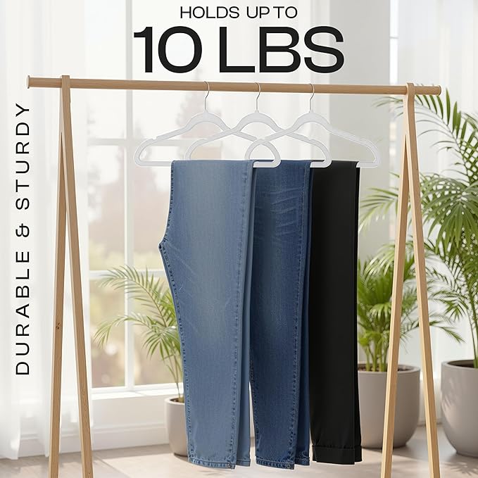 Utopia Home Velvet Hangers 50 Pack – Luxury Non-Slip Slim Pant & Coat Hangers, Strong Space-Saving Clothes Hangers with Pants Bar and 360° Swivel Hook – White