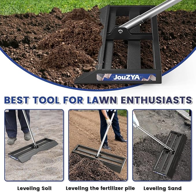 Lawn Leveling Rake 45x10 inch, Lawn Leveler Tool with Stainless Steel, 80" Extended Handle,Golf Course, and Farm,Heavy-Duty for Garden (Updated)