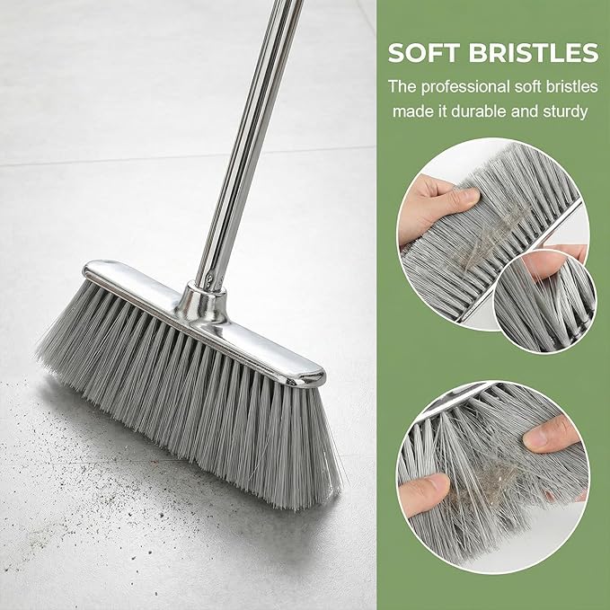 Indoor Soft Bristles Angle Sweeping Broom with Long Handle for Kitchen Hardwood Floor Cleaning (Broom)