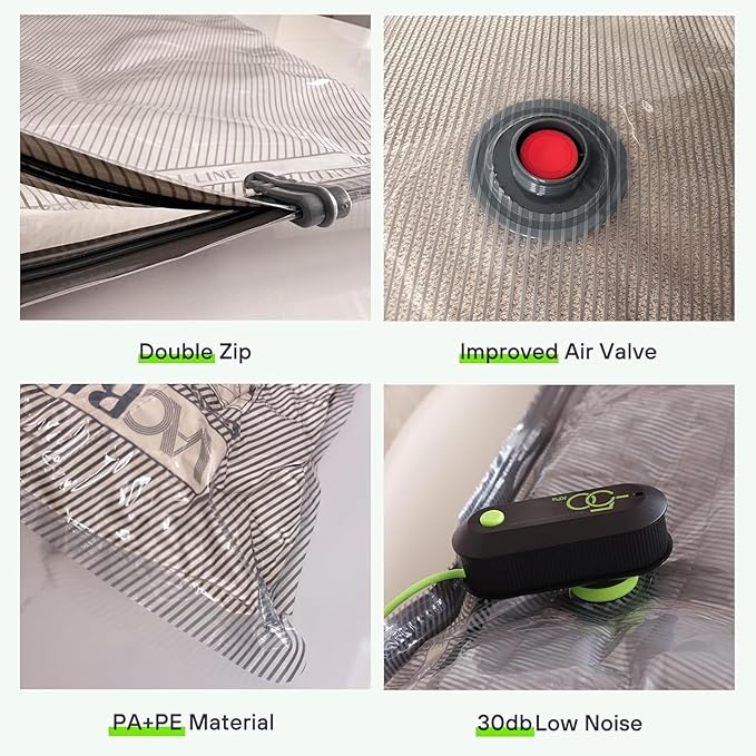 Vacbird Vacuum Bags for Travel with USB Pump, 18 Pack Compression Travel Vacuum Bags for Luggage and Suitcase, Carry-on Size Space Saver Bags for Clothes and Clothing