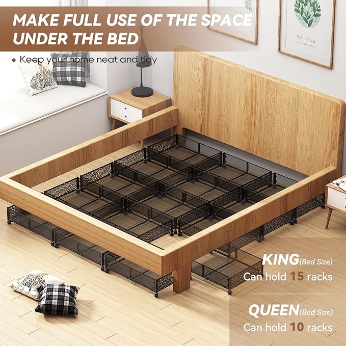 PHINOX Under Bed Storage Containers with Wheels, Under Bed Shoe Storage Organizer Drawer, Tool-free Assembly Metal Storage Containers for Bedroom Clothes Shoes Blankets -2PCK