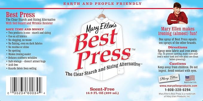 Mary Ellen's Best Press Clear Starch Alternative 16.9oz, Scent-Free, Model Number: 85806