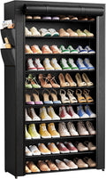 Kitsure Shoe Rack - 10-Tier Shoe Organizer with Zippered Dust Cover & Side Pockets, Easy to Assemble, Space Saving Shoe Rack for Closet, Entryway, Living Room, 33" x 12.4" x 69.3", Black