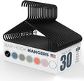 Neaties Plastic Hangers 30 Pack – Made in the USA – 6lb Capacity Standard Clothes Hangers with Strap Hooks for Dresses, Lingerie, Shirts, Pants, and Jackets – Black
