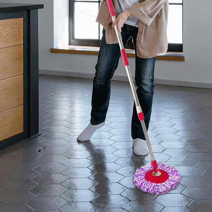 Spin Mop Replacement Handle, 47.6-inch 360 Degrees Rotating Telescopic Replacement Mop Stick with Robust Reinforced Plastic Disc for Spin Mop Bucket Cleaning System (Plastic Disc,Red)