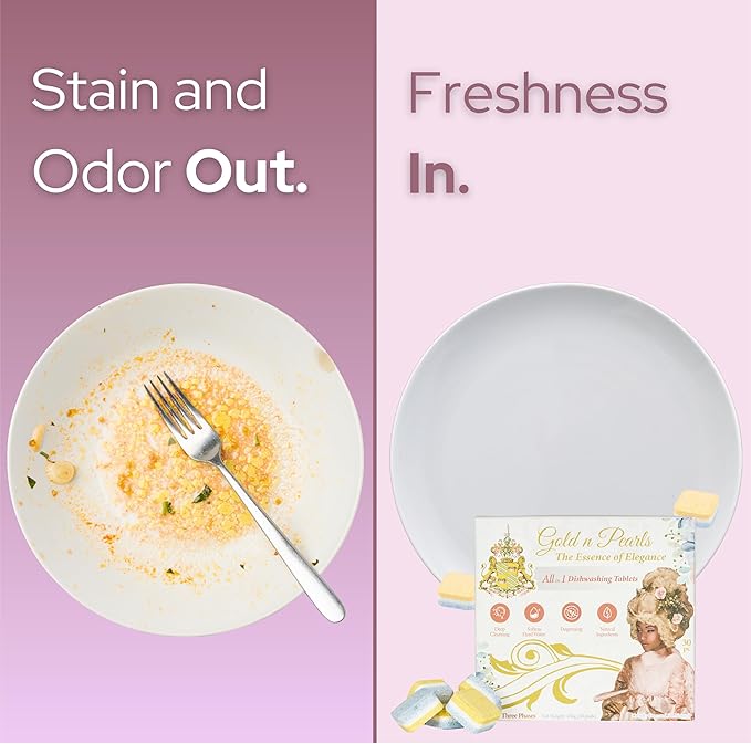 Gold n Pearls 3 - Layer Dishwashing Tablets, 30 Tablets - Effective Stain Removal, Easy-to-Use, Deep Cleaning, Long-Lasting Freshness for Dishes